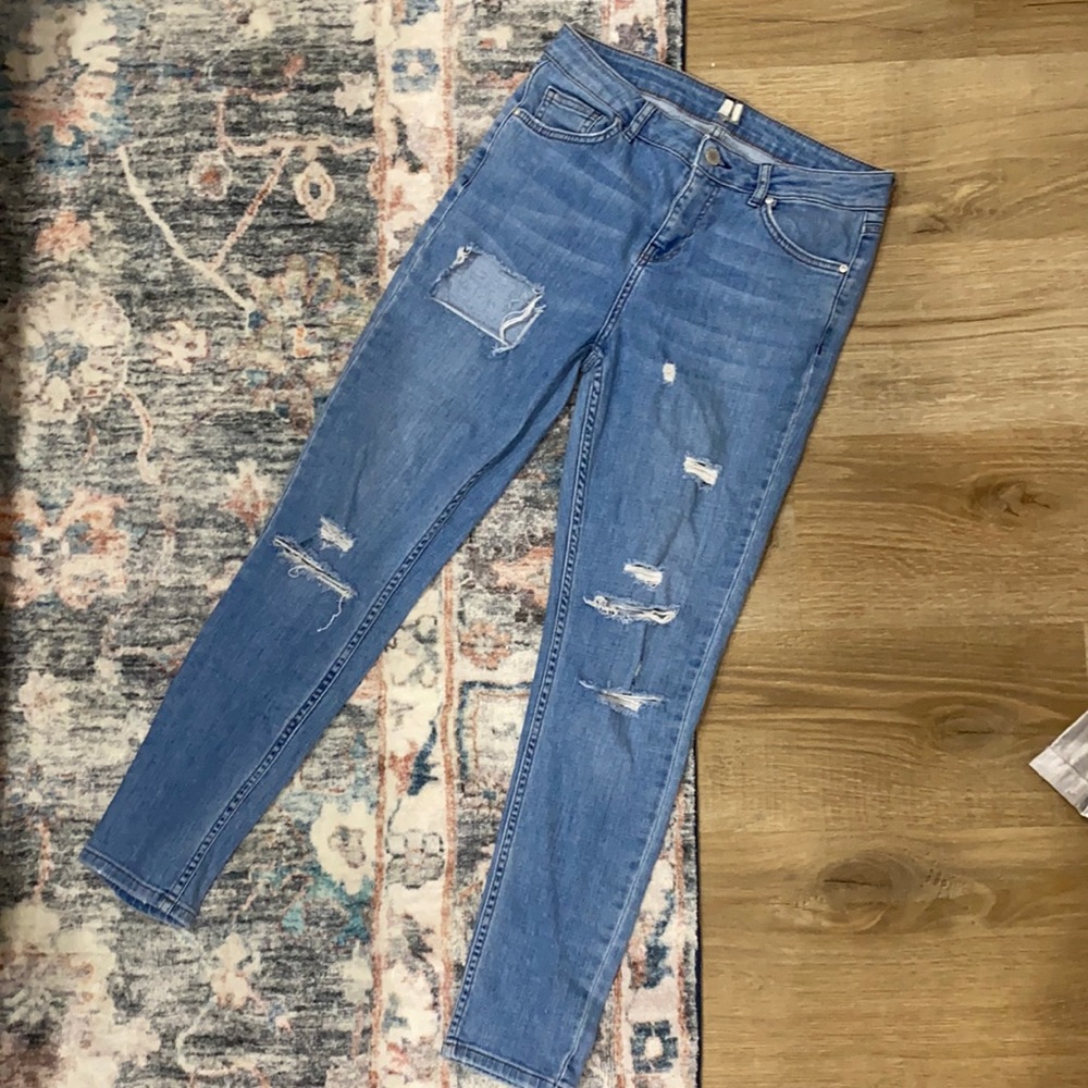 TOPSHOP MOTO distressed high waist blue jeans- size 28 waist
